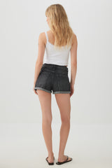 High Rise Denim Cuffed Short Shorts