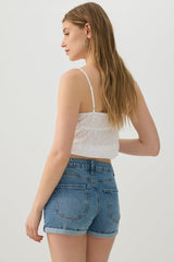 High Rise Denim Cuffed Short Shorts