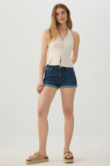 High Rise Denim Cuffed Short Shorts