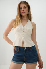 High Rise Denim Cuffed Short Shorts