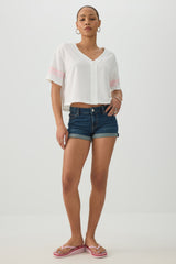 Low Rise Stretch Denim Short Shorts
