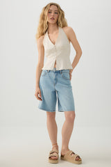 V Neck Halter Peplum Tank