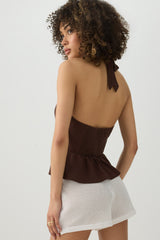 V Neck Halter Peplum Tank