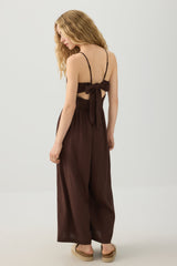 Linen Blend Smocked Bustier Culotte Jumpsuit
