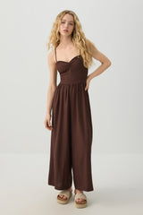 Linen Blend Smocked Bustier Culotte Jumpsuit