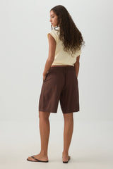 Linen Blend Mid Rise Bermuda Shorts