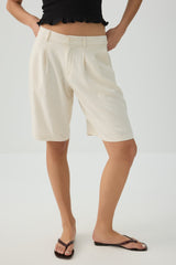 Linen Blend Mid Rise Bermuda Shorts