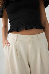 Linen Blend Mid Rise Bermuda Shorts
