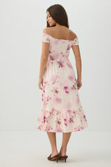 Smocked Off Shoulder Midi Dress