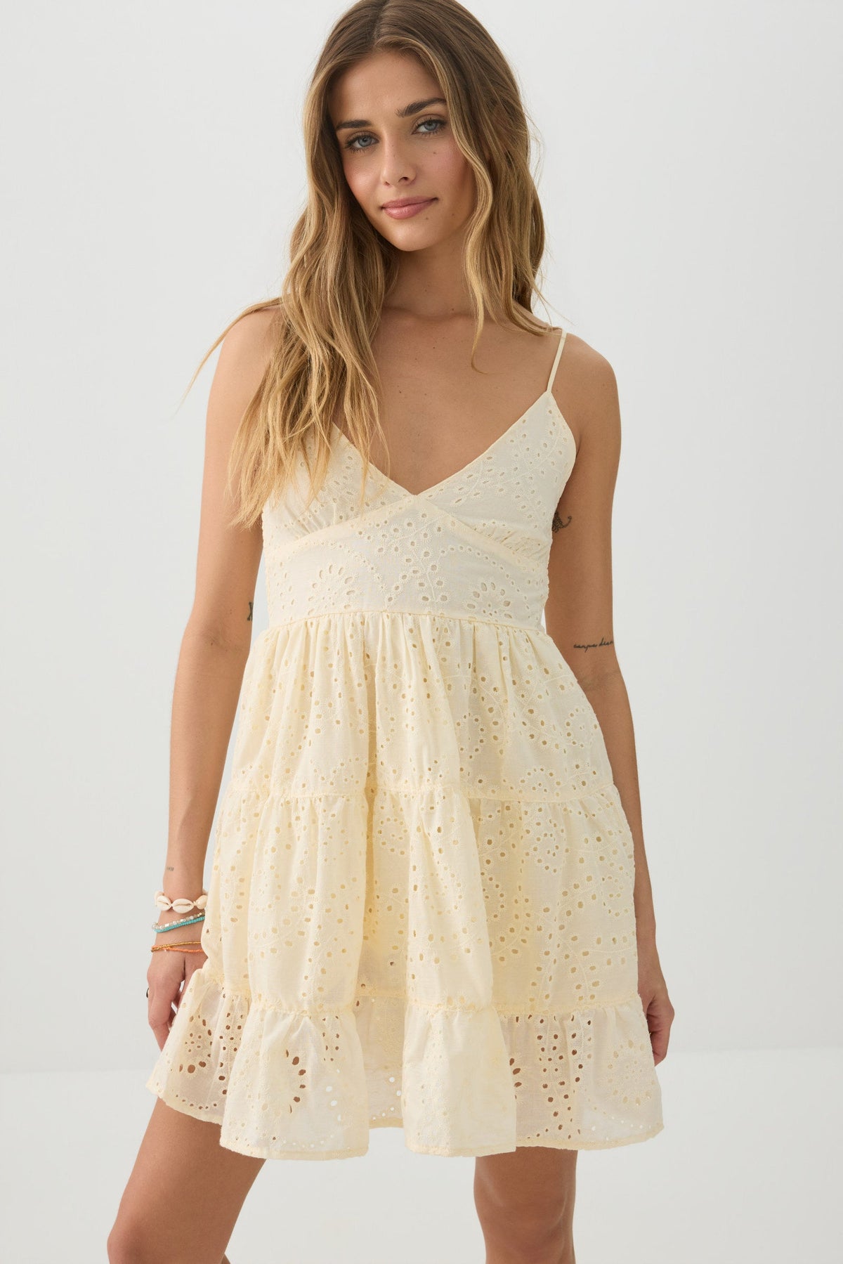 Eyelet Tiered Mini Dress