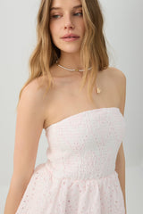 Smocked Eyelet Mini Dress