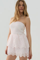 Smocked Eyelet Mini Dress