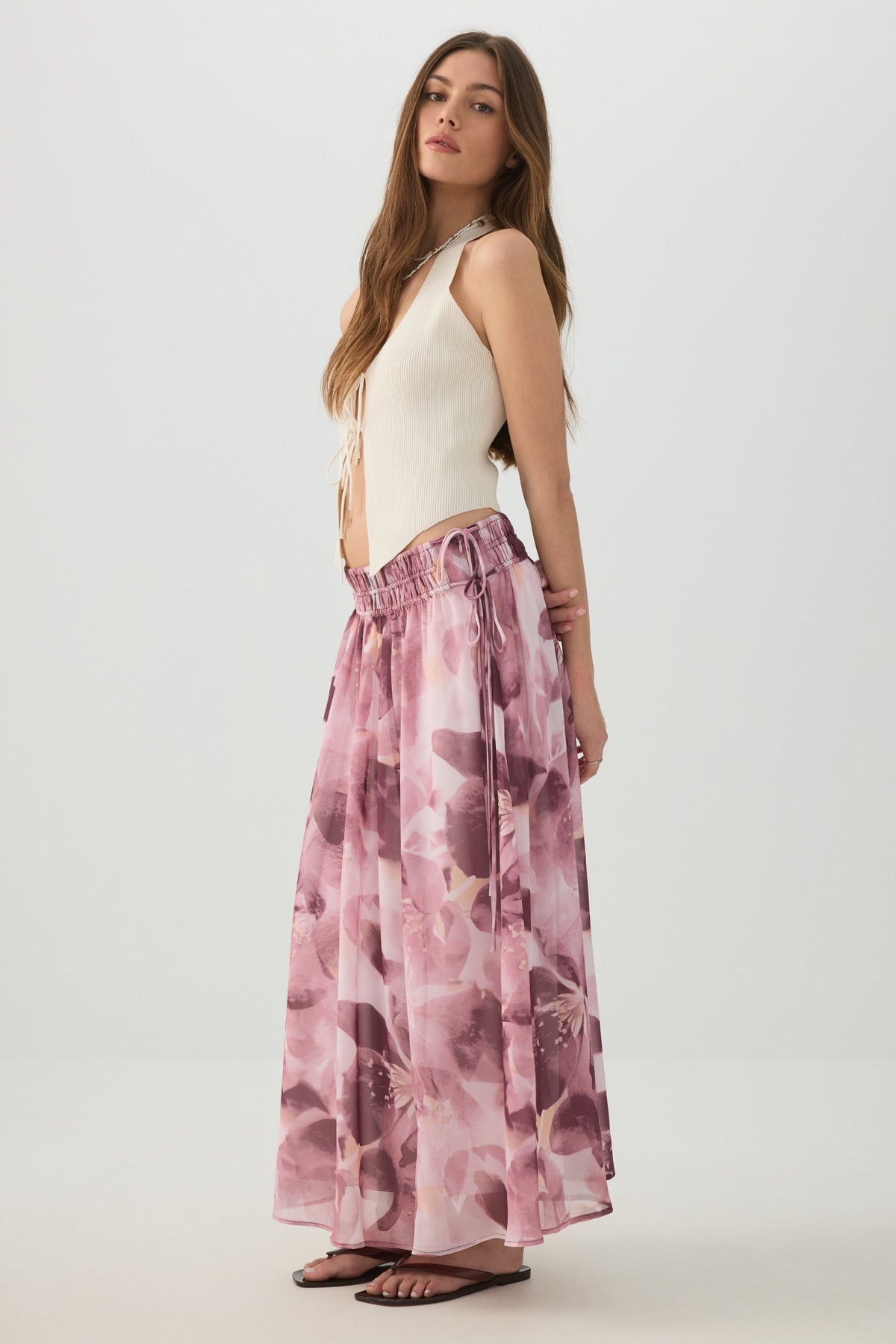 Maxi Chiffon Tie Waist Skirt