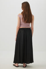 Crinkled Satin Maxi Pleated Skirt
