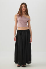 Crinkled Satin Maxi Pleated Skirt
