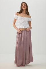 Crinkled Satin Maxi Pleated Skirt