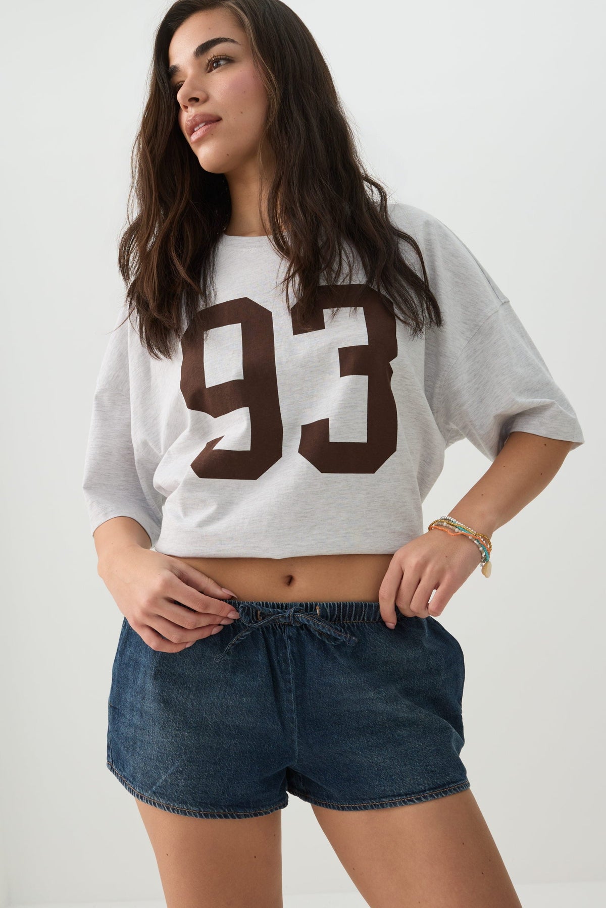 Mid Rise Denim Drawstring Short Shorts