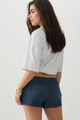 Mid Rise Denim Drawstring Short Shorts