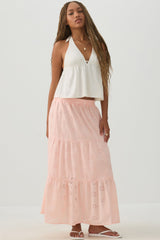 Eyelet Tiered Midi Skirt