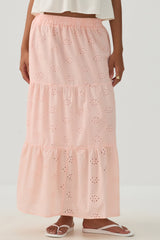 Eyelet Tiered Midi Skirt
