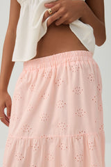 Eyelet Tiered Midi Skirt
