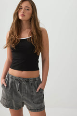 Denim Mid Rise Shorts with Patch Pockets