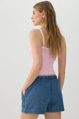 Denim Mid Rise Shorts with Patch Pockets