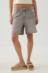Mid Rise Denim Relaxed Bermuda Shorts