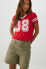 Mid Rise Denim Relaxed Bermuda Shorts