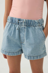 Elastic Waist Denim Shorts