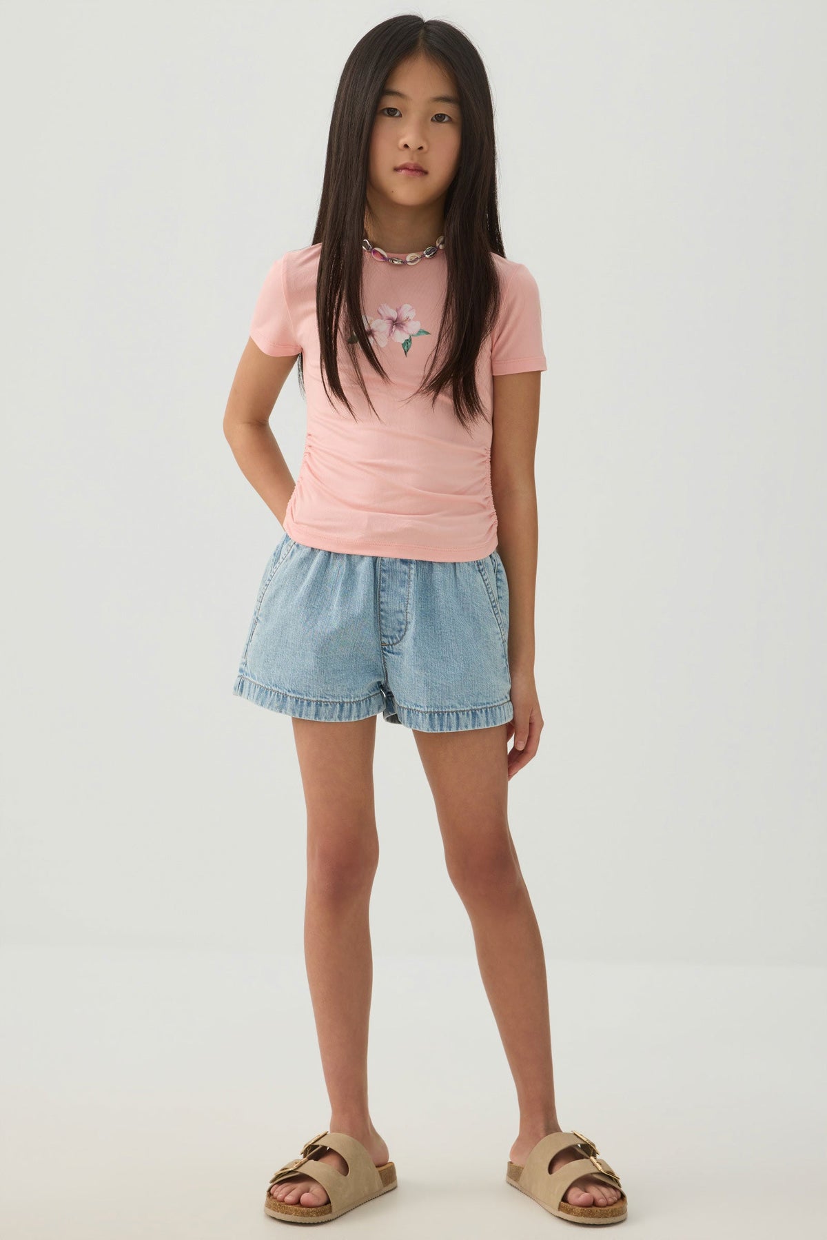 Elastic Waist Denim Shorts