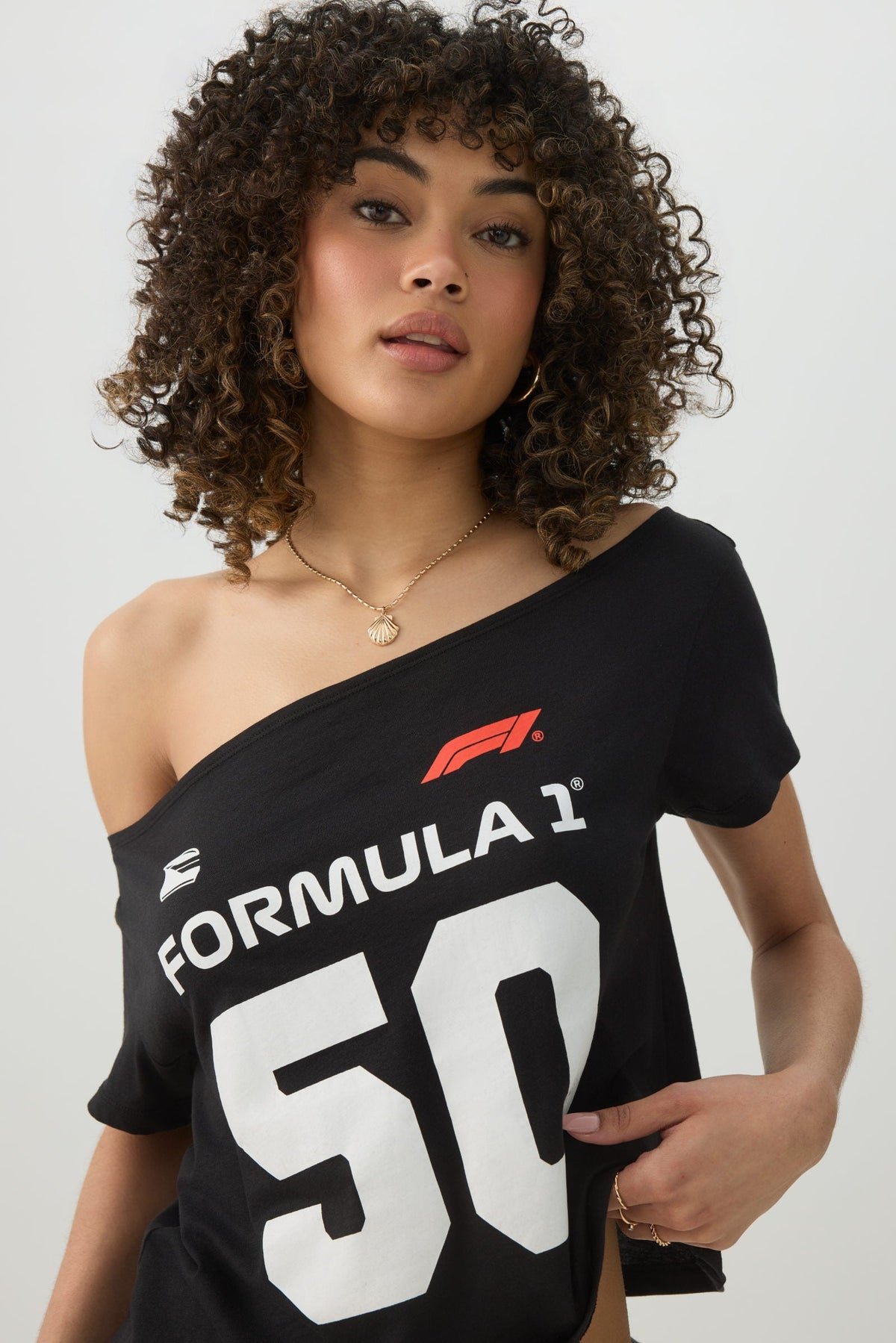 Off Shoulder Crop Formula 1 T-shirt