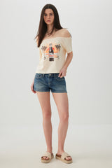 Off Shoulder Crop Graphic T-shirt
