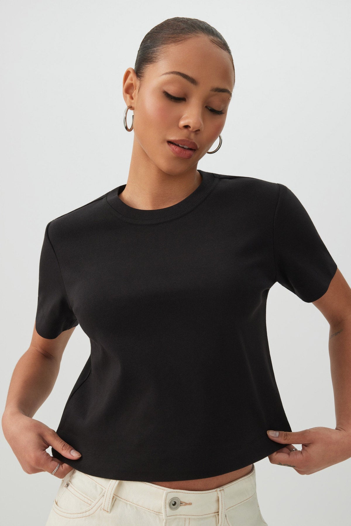 Cropped Boxy Crew Neck T-Shirt
