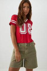 Mesh Jersey V Neck T-Shirt