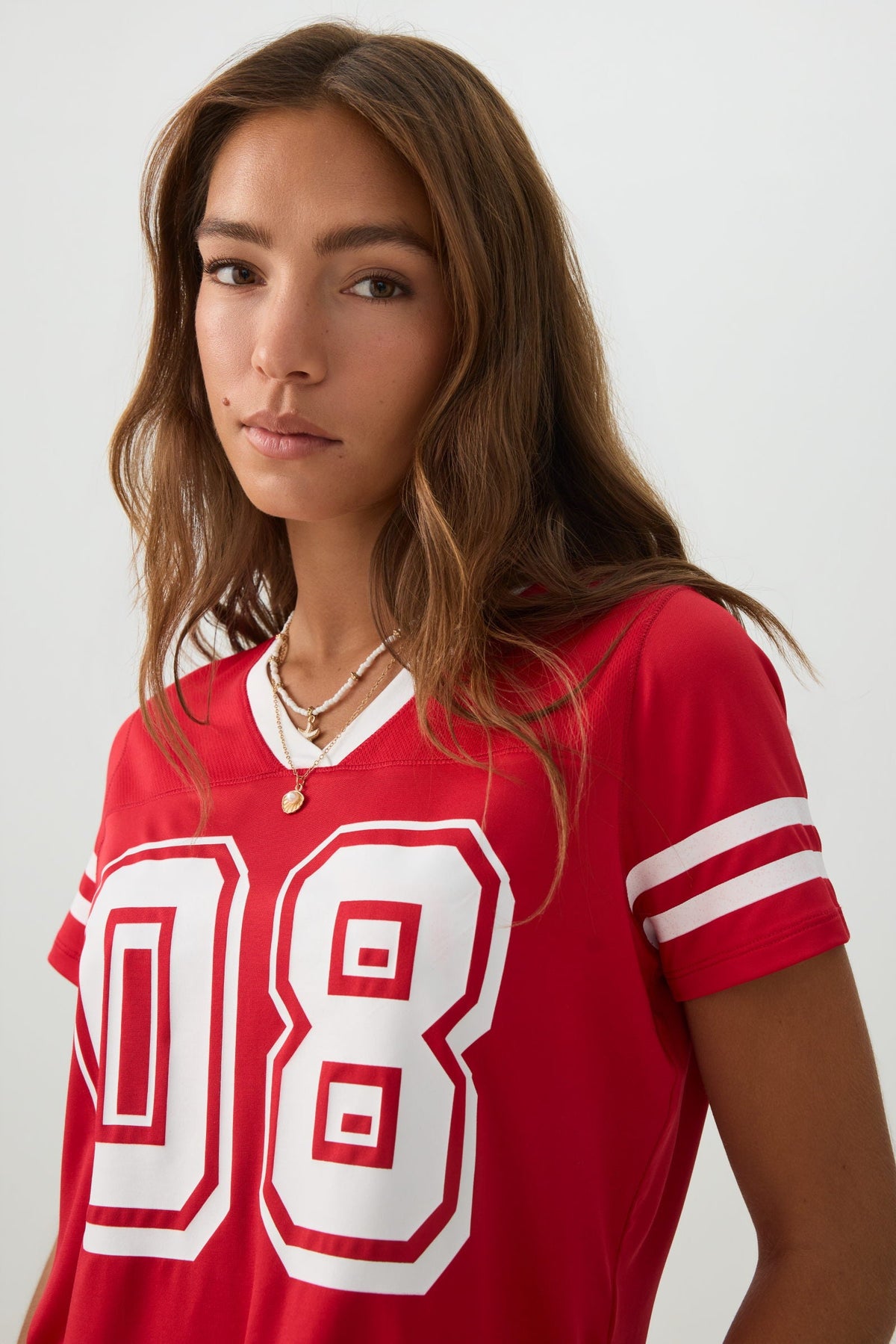 Mesh Jersey V Neck T-Shirt