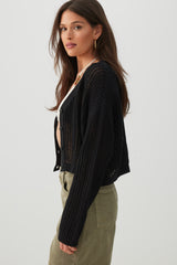 Knit Boxy Button Front Cardigan