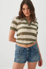 Striped Knit Polo Sweater