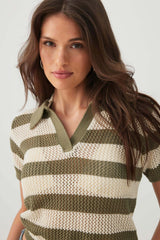 Striped Knit Polo Sweater