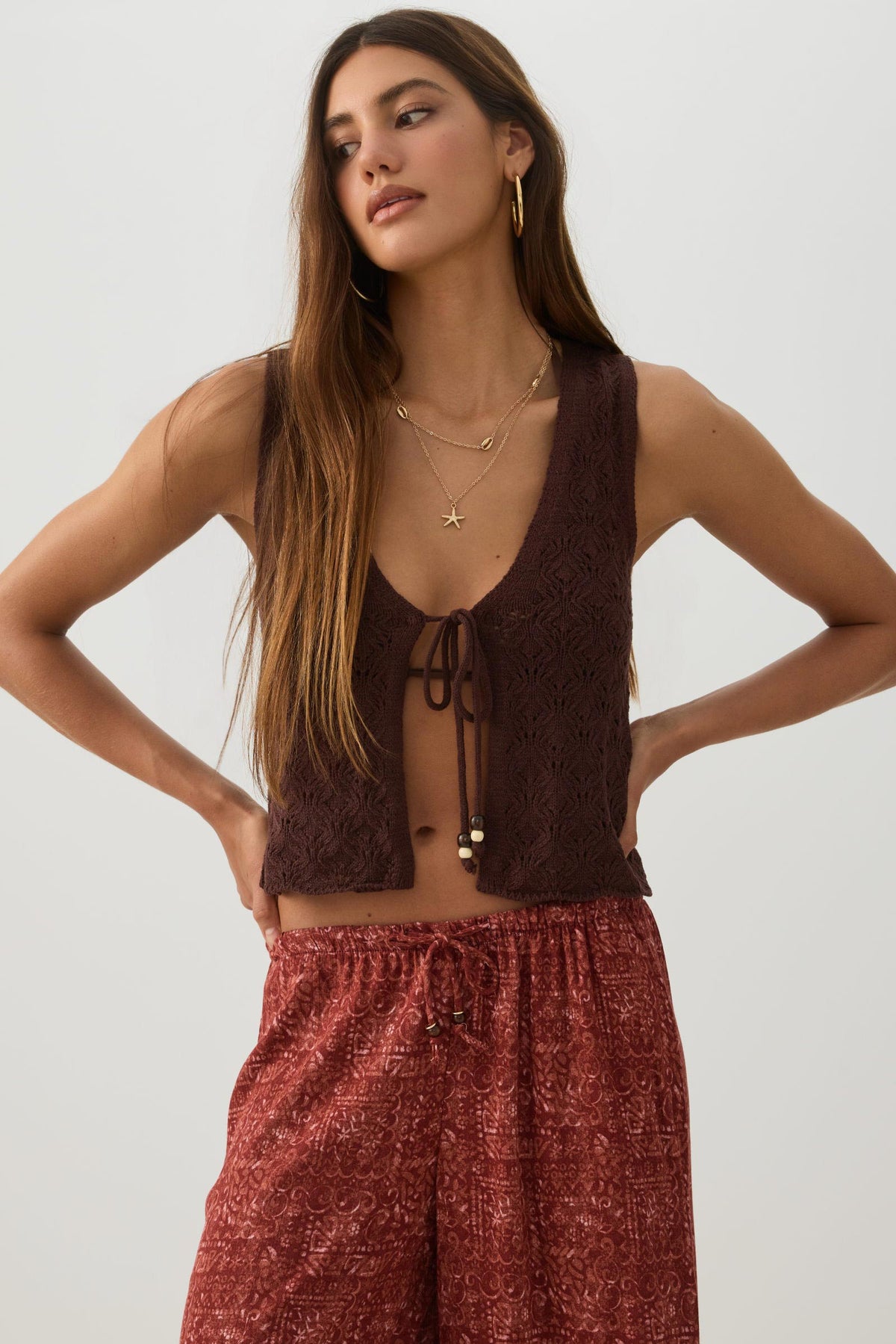 Lace Knit Tie Front Vest