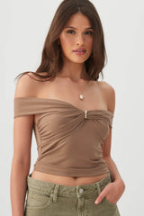 Twisted Front Off Shoulder Top