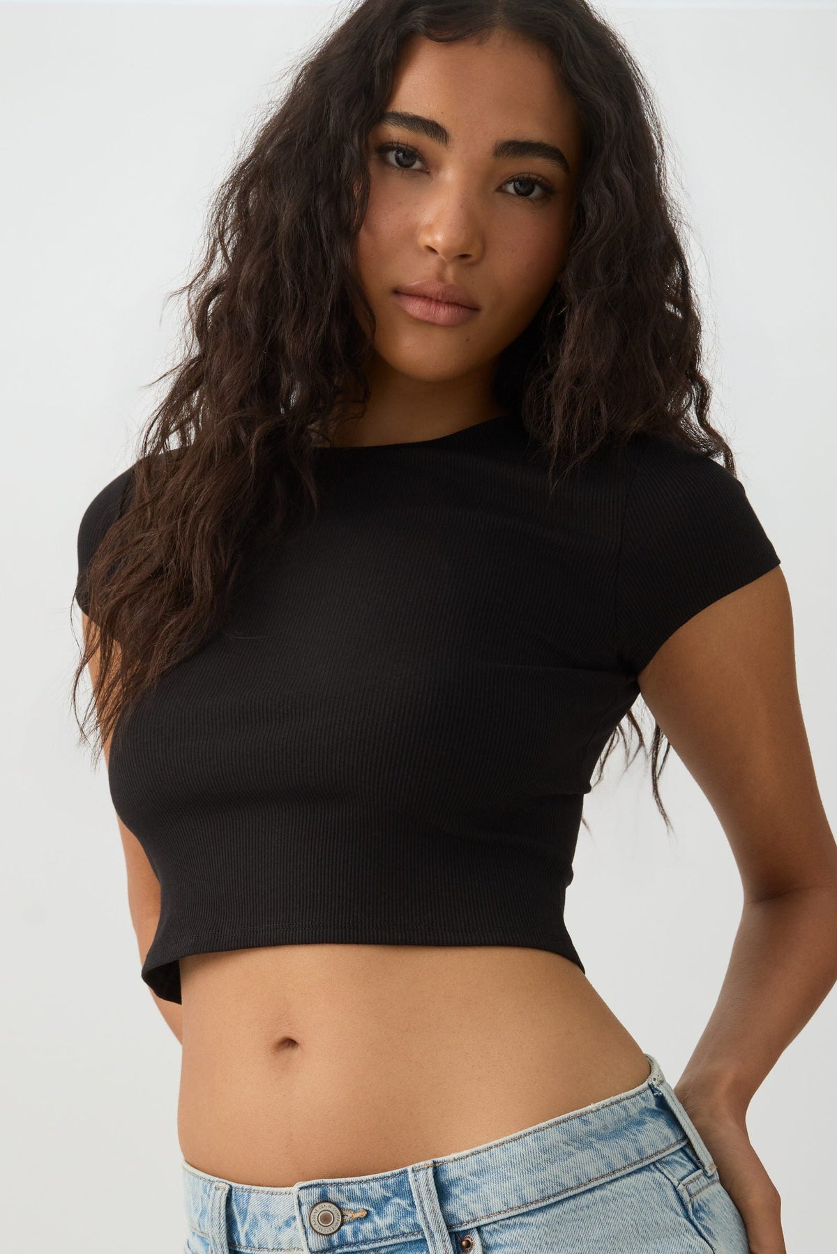 Rib Crew Neck Crop T-Shirt