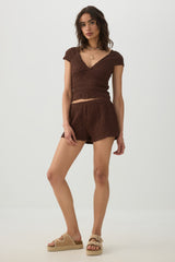 Textured V-Neck Cropped Top
