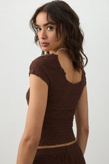Textured V-Neck Cropped Top