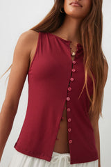 Button Front Rib Tank Top
