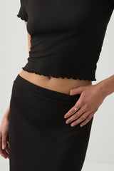 Midi Rib Side Slit Skirt