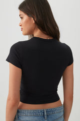 Basic Cropped Crew Neck T Shirt