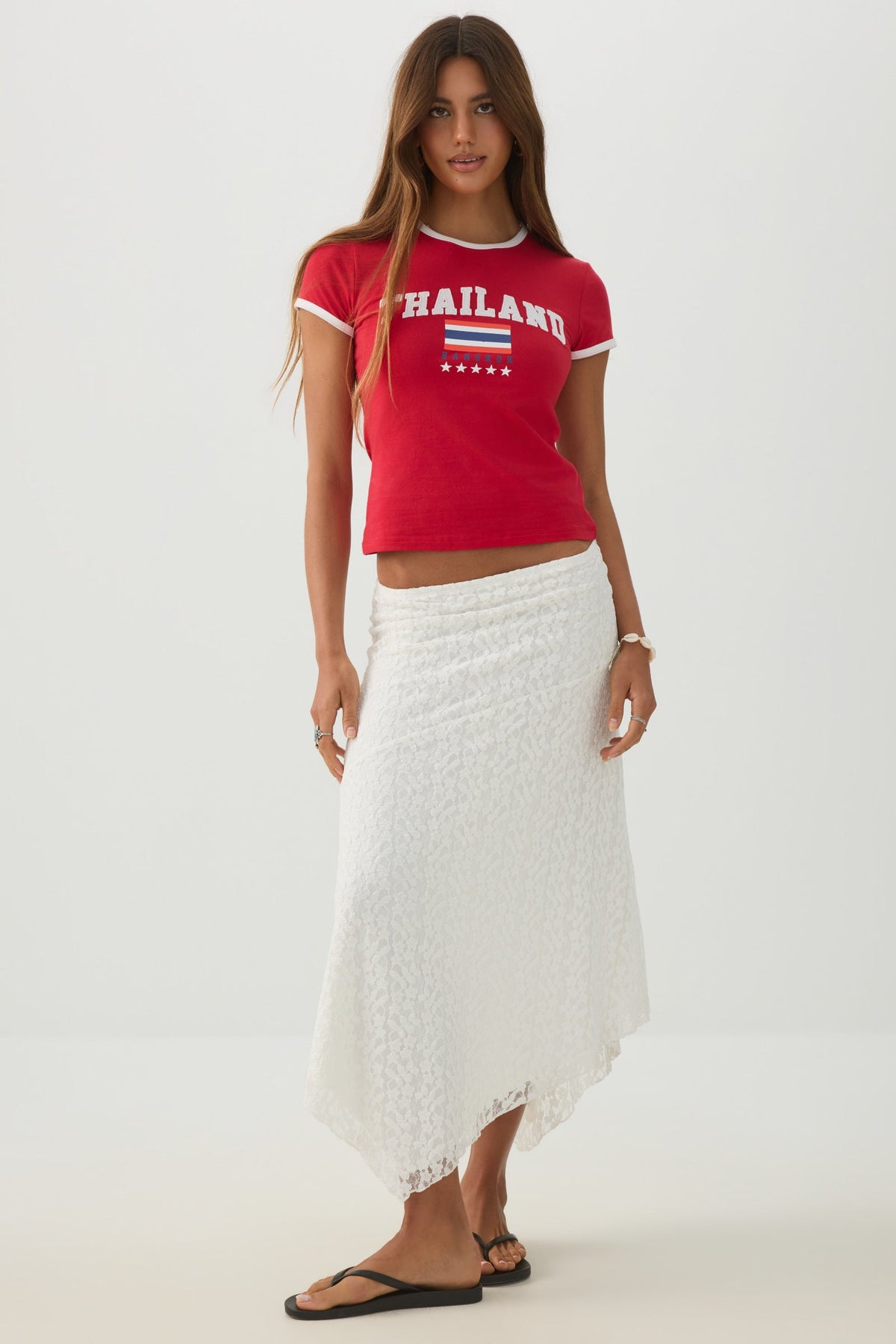 Asymmetrical Lace Midi Skirt