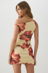 Mini Mesh Asymmetric Off Shoulder Dress