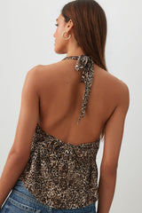 Leopard Print Halter Cowl Tank Top